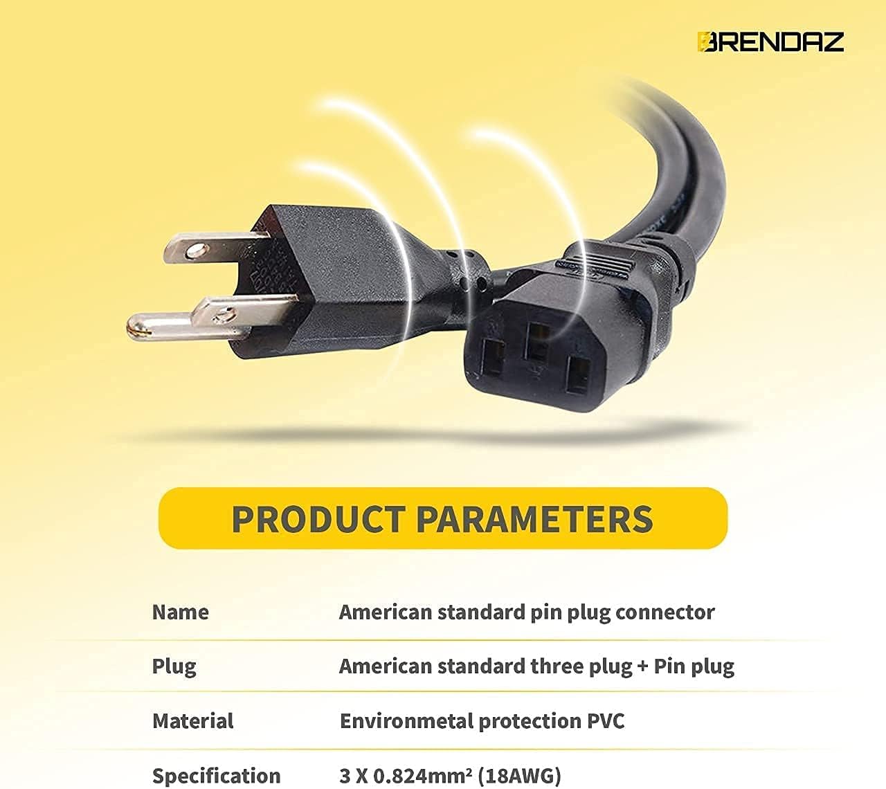 Universal PC Power Cord - 3 Prong AC Power Cable Replacement for Computer, Monitor, Scanner, Printer - IEC 320 C13 to NEMA 5-15P, 18awg, 125V 10 Amp (6-FEET) โ image 4