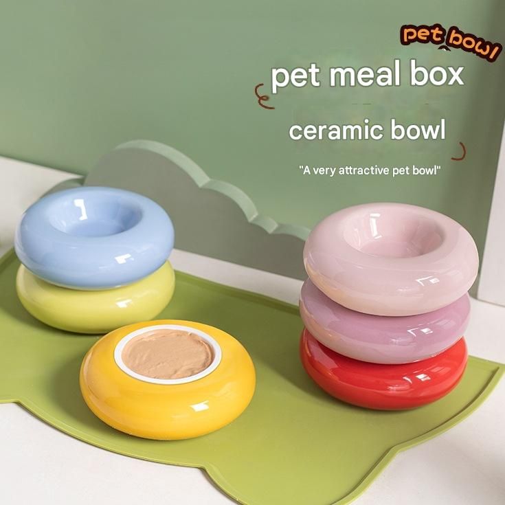 Pink Ceramic Pet Donut Bowl - 50ml Food Dish for Cats and Small Dogs - Non Slip Base, Easy Clean Glaze, Compact Snack Feeder, Pastel Colours, Home — image 2
