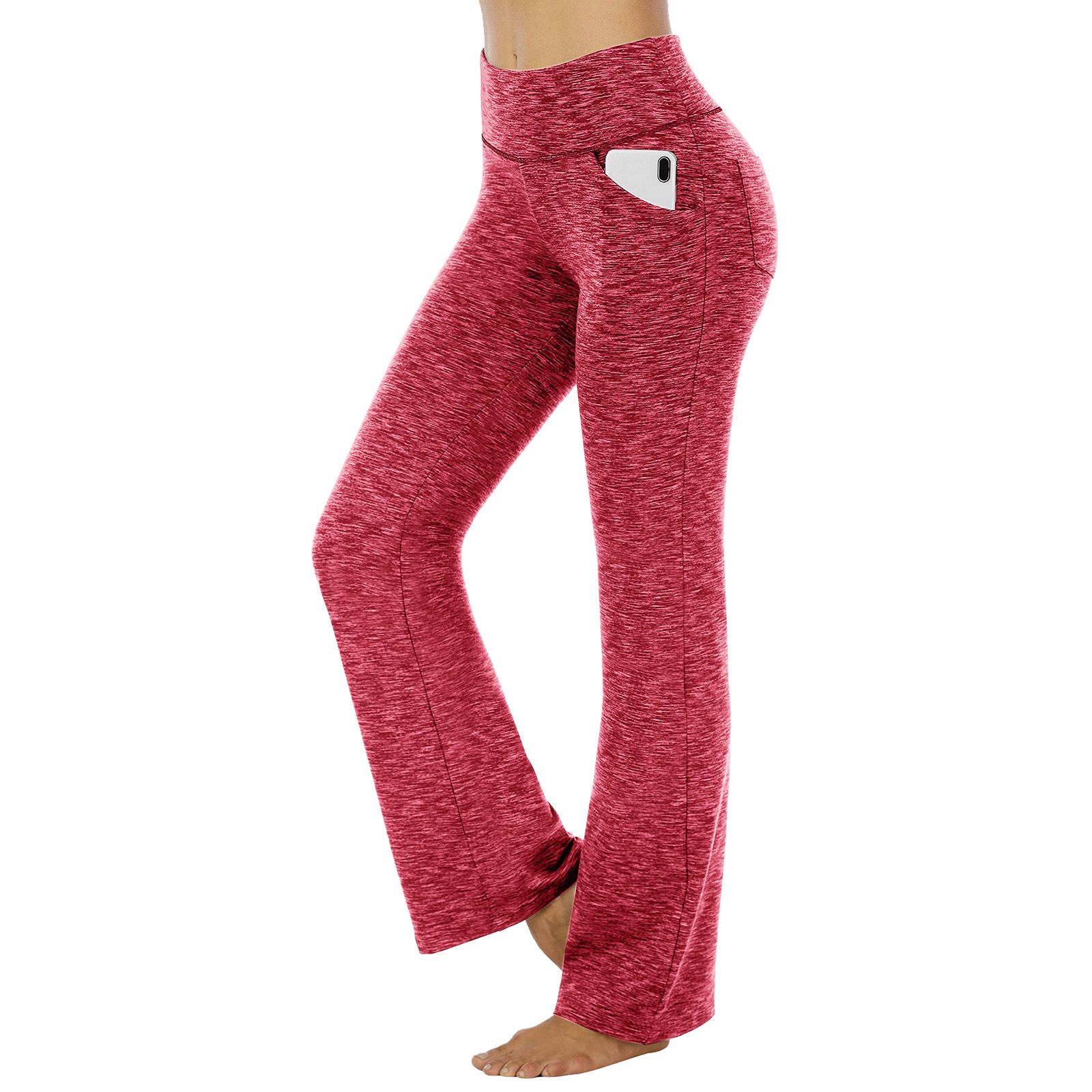 Women's High Waist Yoga Leggings with Pockets Workout Fitness Pants Stretch Casual Sports Trousers - Red 3XL