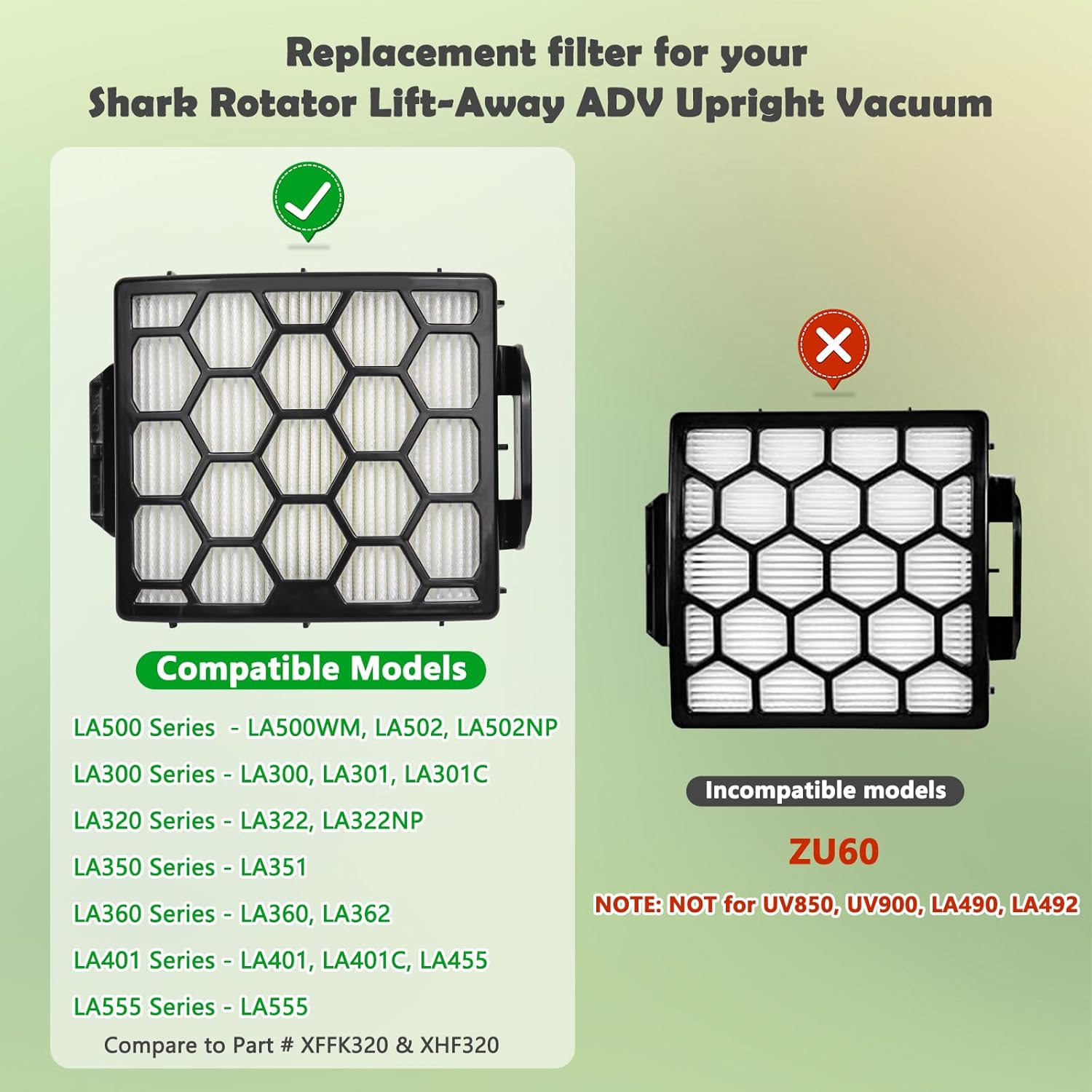 Filter Replacement for Shark LA300 LA301 LA322 LA351 LA500 LA502 LA555 LA360 LA362 LA401 LA455 LA702 Rotator Lift-Away ADV DuoClean PowerFins Upright Vacuum โ image 2