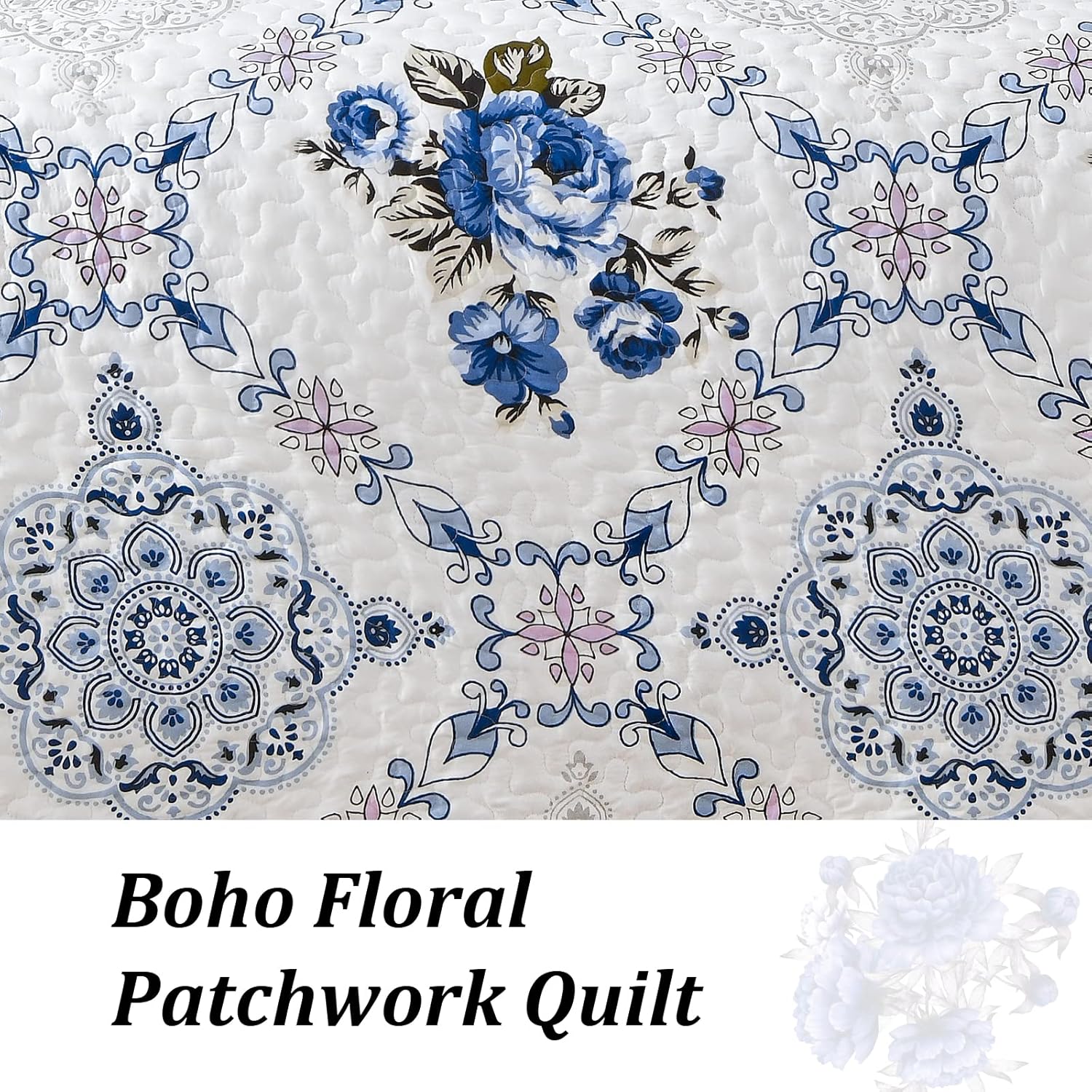Rich white blue Elegant 3 Pc Bedspread & Pillow Cover Set โ image 4