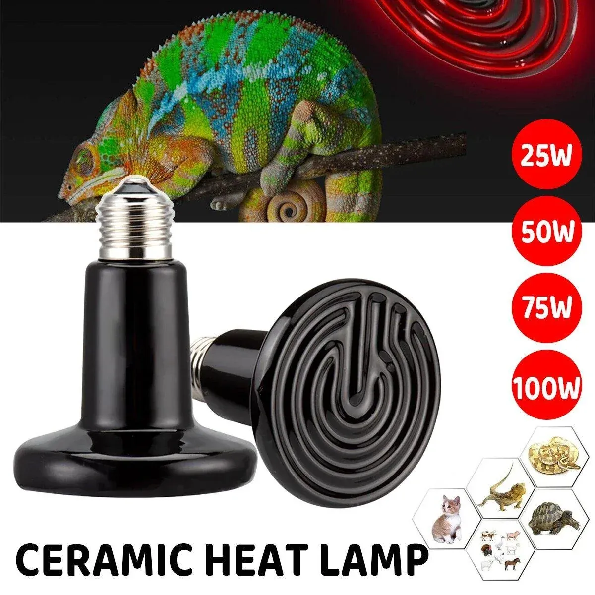 2X Ceramic Infrared Heat Lamp Bulbs for Reptiles and Terrariums - 50W-2PCS — image 2