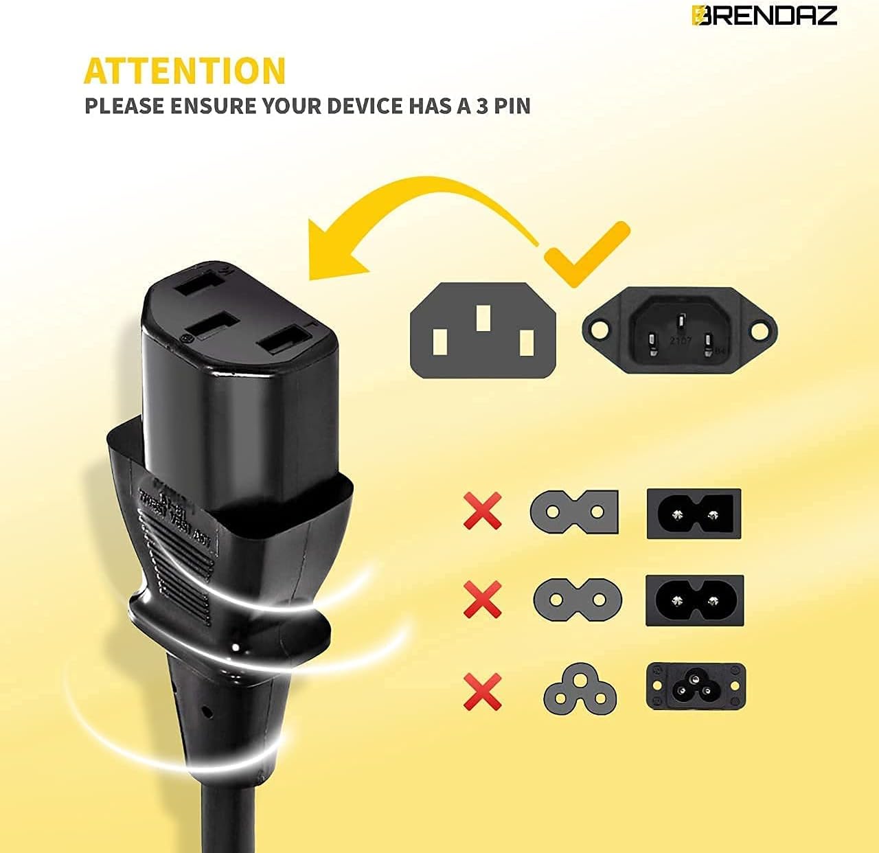 Universal PC Power Cord - 3 Prong AC Power Cable Replacement for Computer, Monitor, Scanner, Printer - IEC 320 C13 to NEMA 5-15P, 18awg, 125V 10 Amp (6-FEET) โ image 3