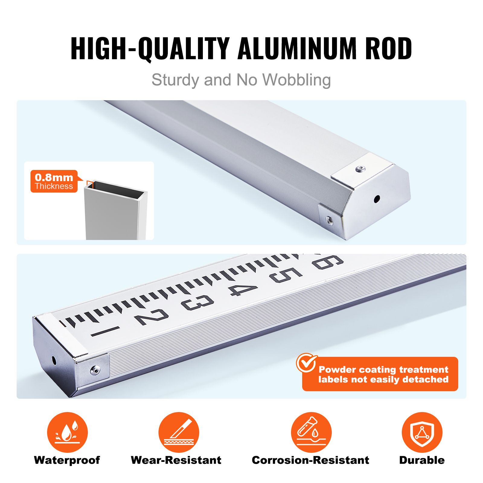 Aluminum Grade Rod, 9-Feet/8ths 3 Sections Telescopic Measuring Rod, Double-Sided Scale 1/8in Leveling Rod Stick, Aluminum Alloy Survey Rod with โ image 4