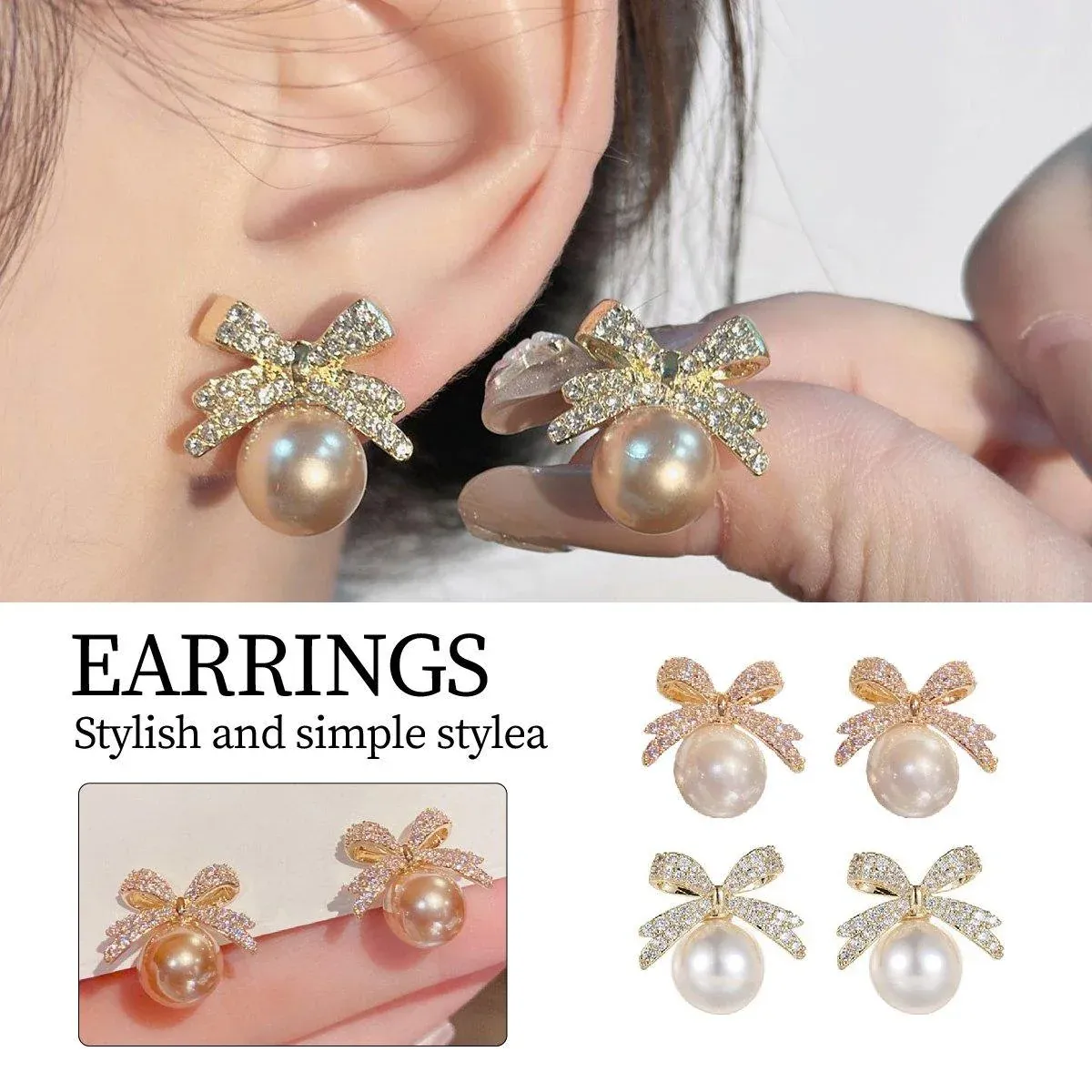 Vintage Ribbon Pearl Earrings Elegant Jewelry for Women Fashion Accessories Gift - White — image 2