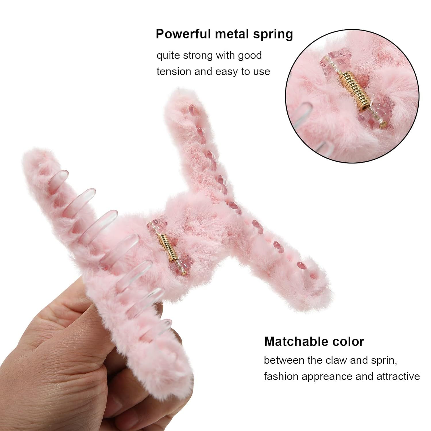 5PCS Large Claw Hair Clips or Thick Hair Big uzzy Hair Clips or Women Nonslip Strong Hold Hair Claw Clip (Plush (Blue+Grey+Pink+Purple+Beige)) — image 2