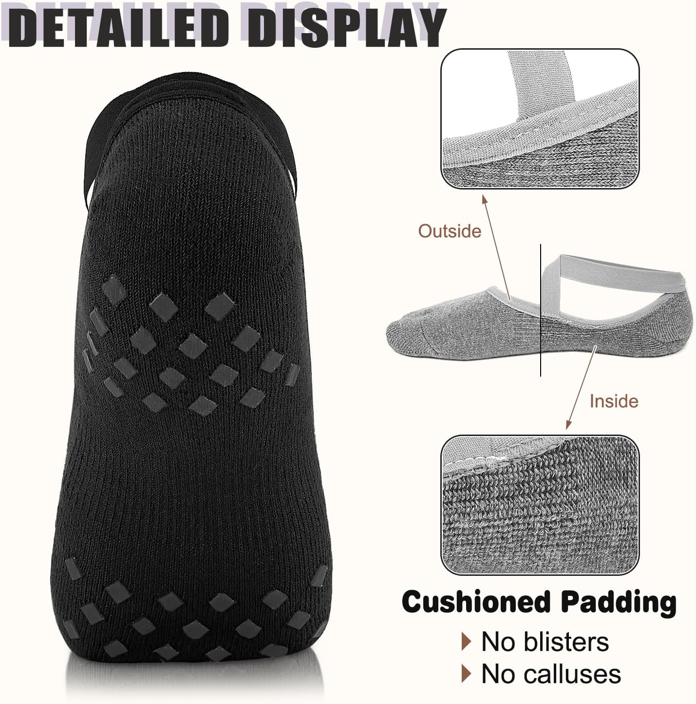 Non Slip Pilates Socks with Grips for Women, Grip Socks for Yoga Ballet Dance Barefoot Workout Anti Skid Crew Socks — image 4