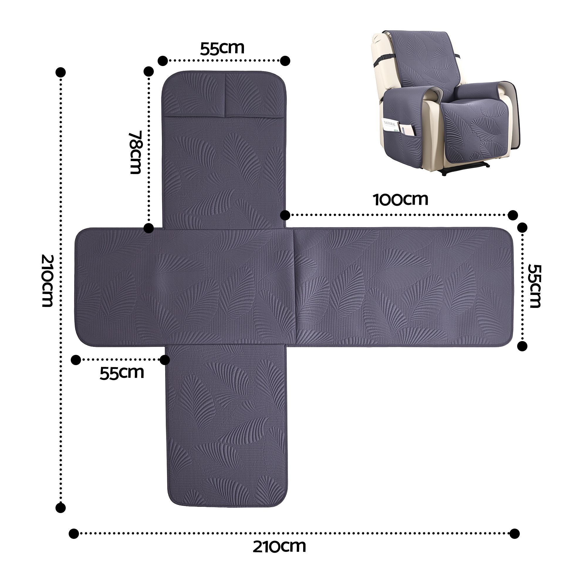 Artiss Quilted Recliner Chair Covers Water Repellent Recliner Slipcovers Grey โ image 2