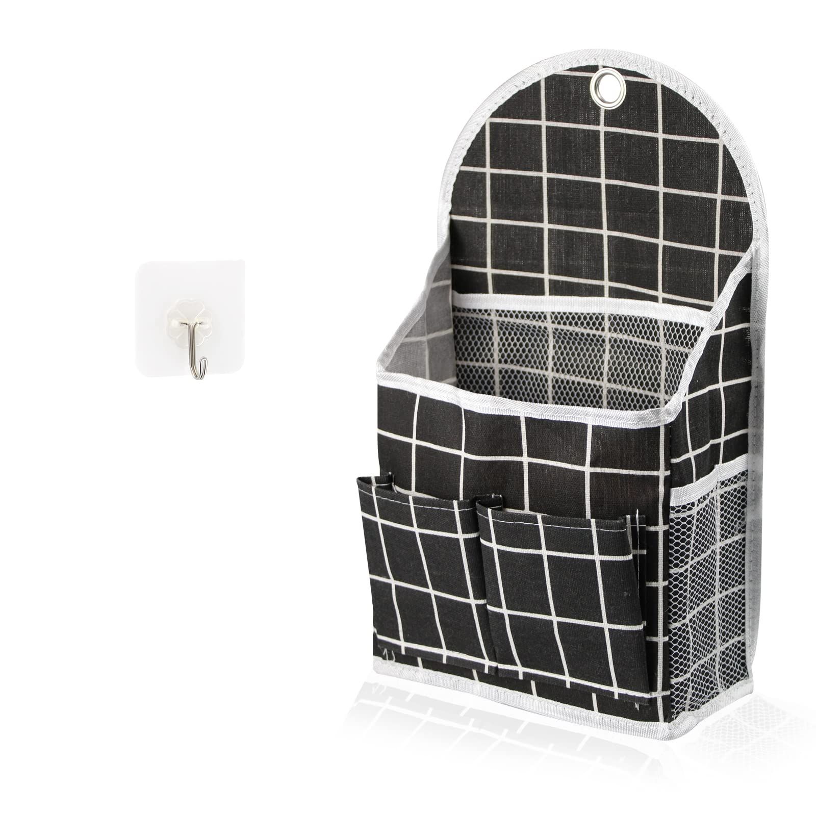 Wall Hanging Storage Bag, Black and White Checkered Linen Organizer Wall Mounted Punch-Free Over The Door Storage