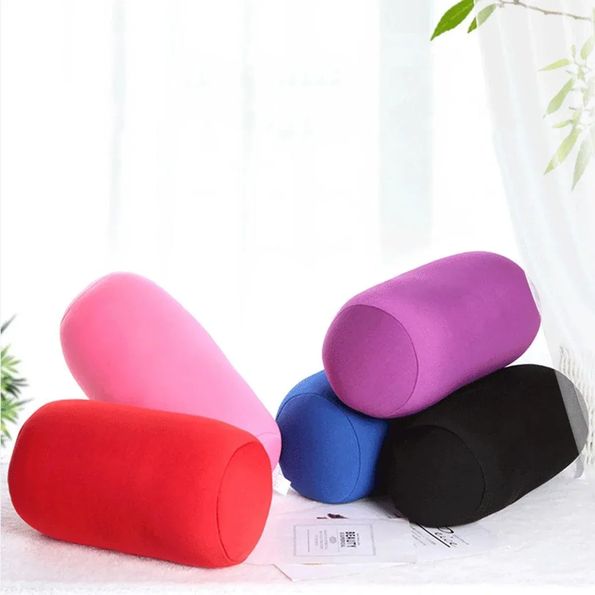 Solid Color Cylindrical Foam Particle Pillow Multi-Functional Neck Waist Support - Black — image 5