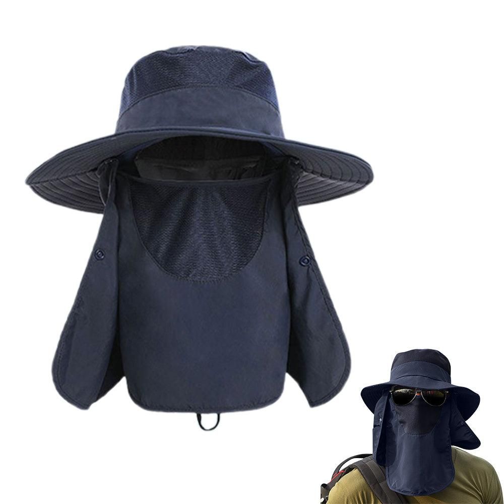 Outdoor Sun Protection Fishing Cap Wide Brim Hat With Neck Flap And Face Cover - Navy Blue — image 6