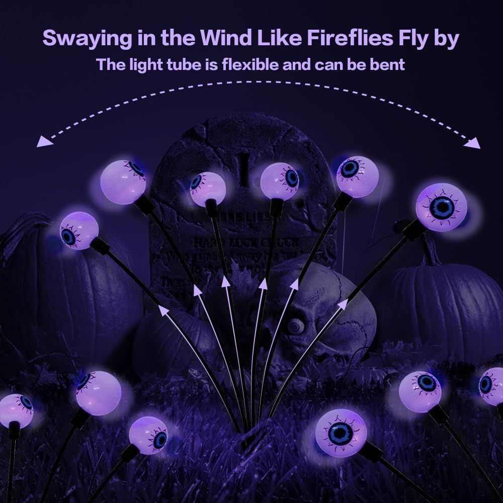 2PACK Scary Eyeballs Solar Garden Light Halloween Decorations Outdoor,Swaying Firefly Spooky Eyes Lights-Waterproof Ornaments Solar Halloween Lights for Lawn — image 2