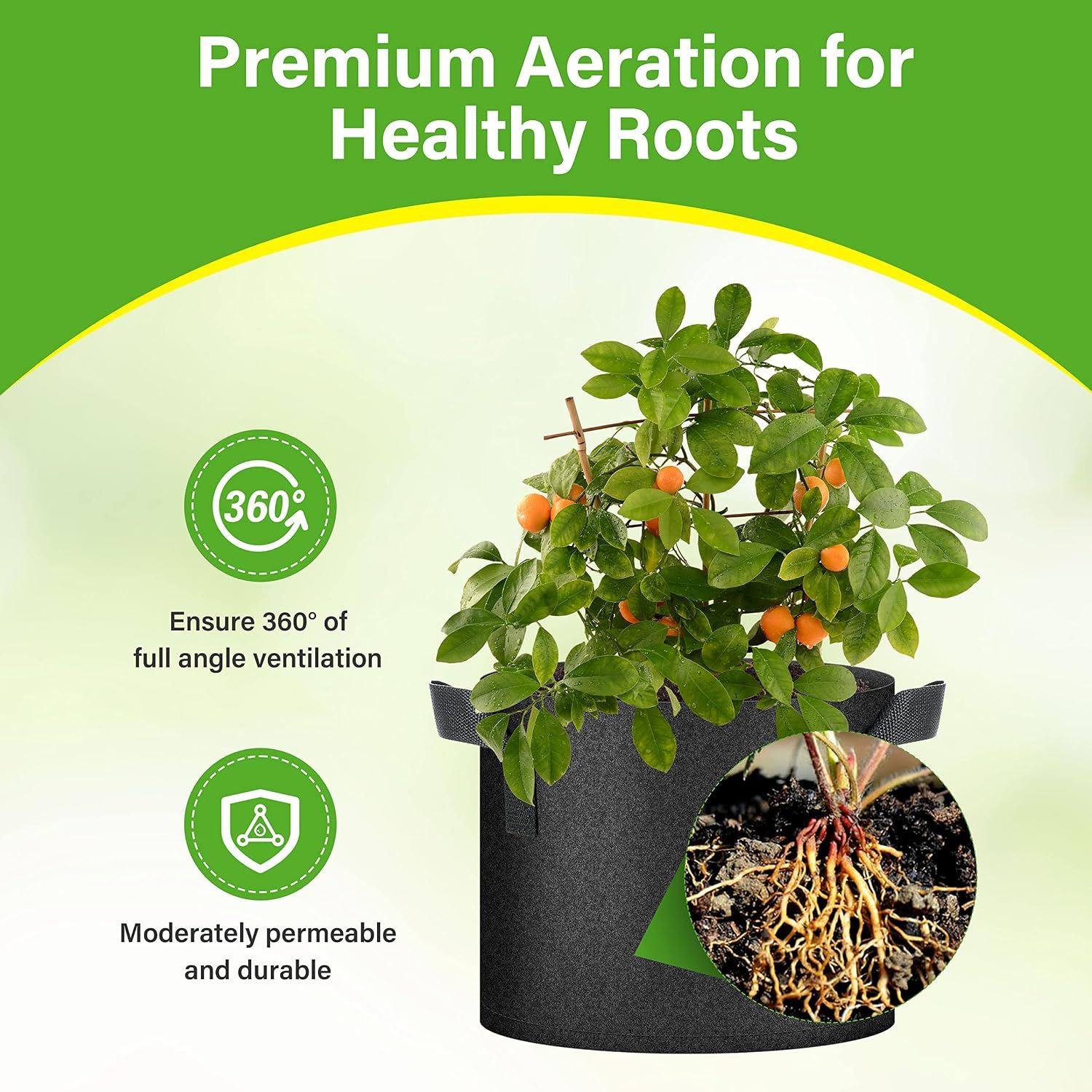 HealSmart 6-Pack 5 Gallon Nonwoven Grow Bags - Aeration Fabric Pots with Handles for Garden Fruits Vegetables Flowers - Black โ image 5