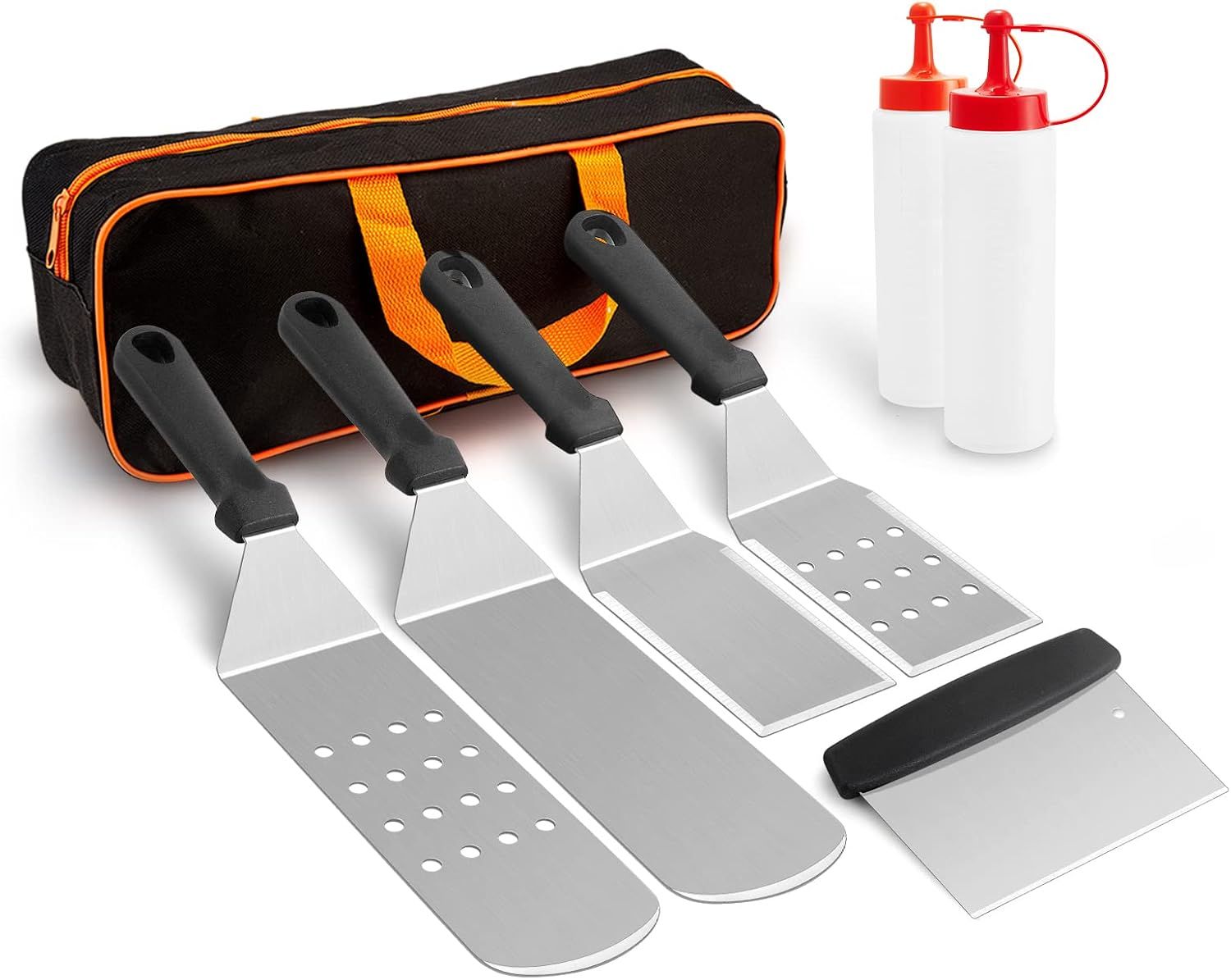 8Pcs Professional Stainless Steel Griddle Spatula Tools With Storage Bag, Griddle Accessories Kit for Teppanyaki Flat Top Cooking，for Cast Iron BBQ Grilling — image 2