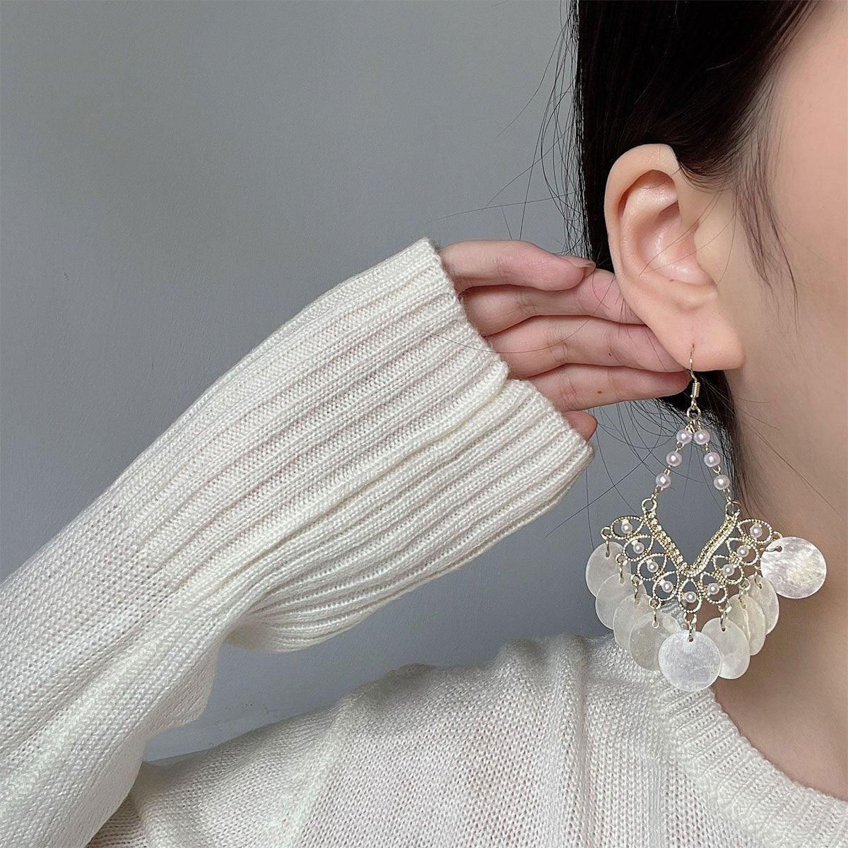 Shell Tassel Earrings Court Style Geometric Scalloped Design Fashion Jewelry โ image 4