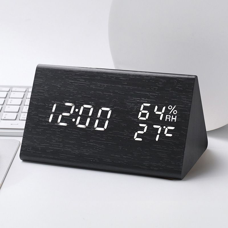 Digital Alarm Clocks Wooden LED Time Display for Bedrooms with Humidity&Temperature Detect Smart LED Digital Clock — image 2