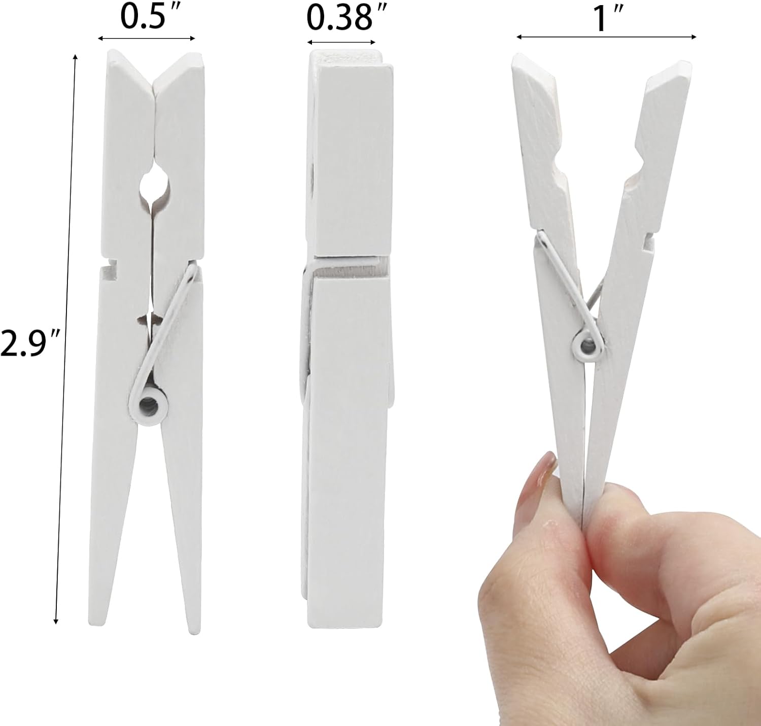 50Pcs White Wooden Clothespins, 2.9 inch Clothes Pins for Crafts, Natural Laundry Hanging Clips, DIY Cheer Pin — image 5