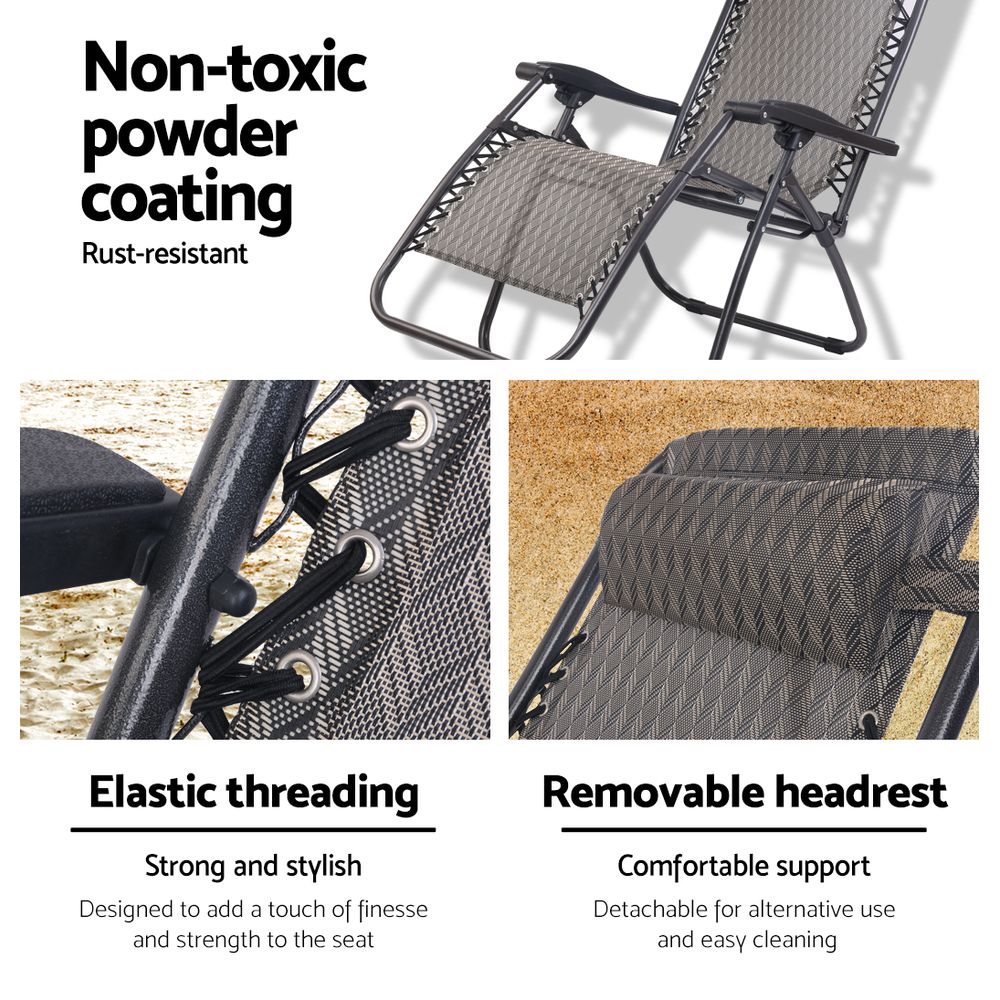 Gardeon Zero Gravity Chair Folding Outdoor Recliner Adjustable Sun Lounge Camping Grey — image 5