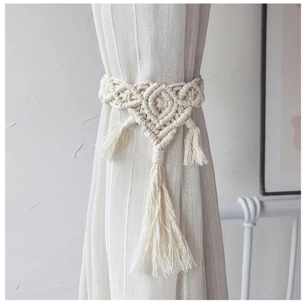 Curtain Tiebacks Holdbacks, 2pcs Bohemian Home Decoration Drapery Holdback Farmhouse Curtain Tie Back Holder by Hand-Woven Cotton Rope — image 3