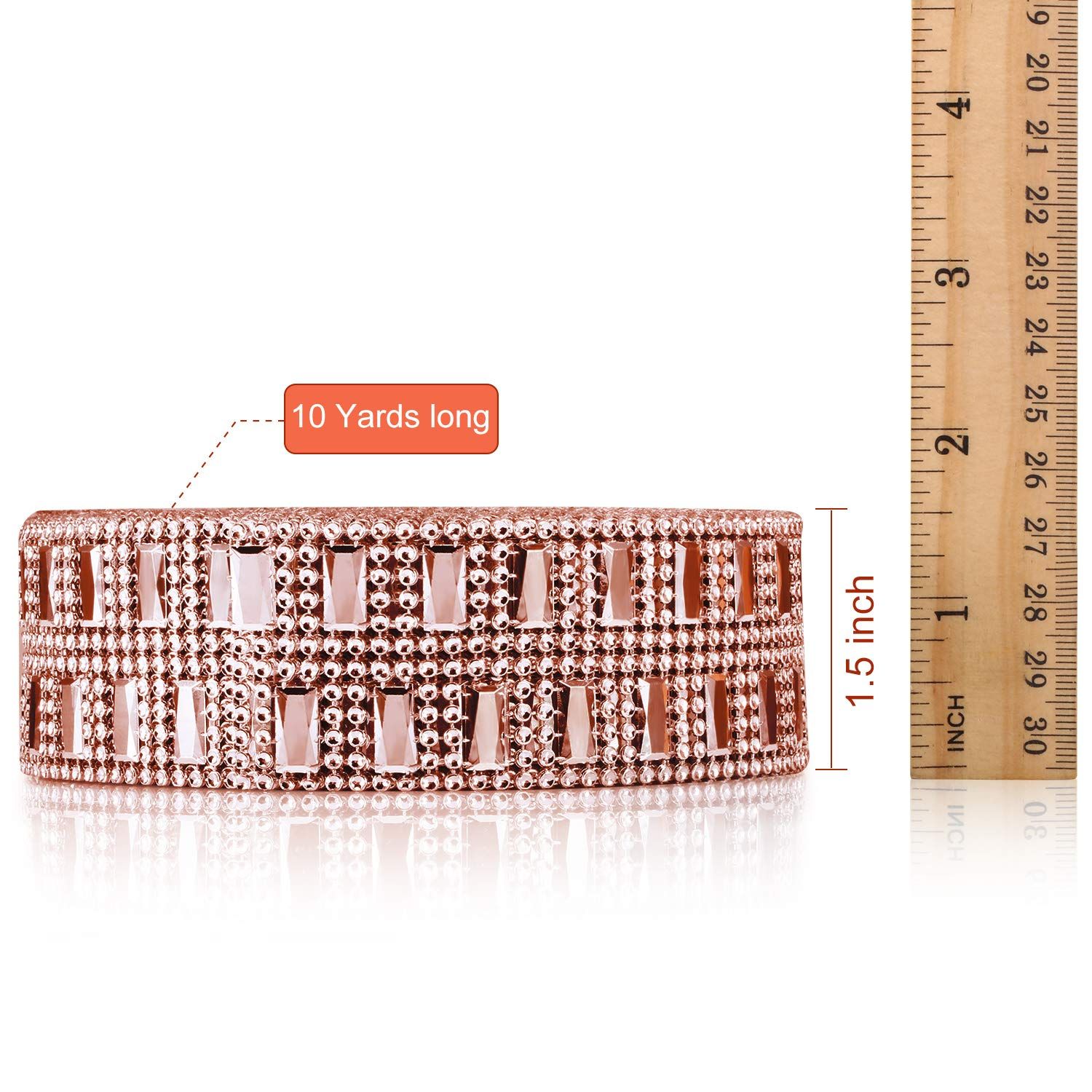 10 Yards Bling Wrap Ribbon Rhinestone Diamond Ribbon Rose Gold Bling Wrap Acrylic Wrap Mesh (Rose Gold,2 Row) — image 2