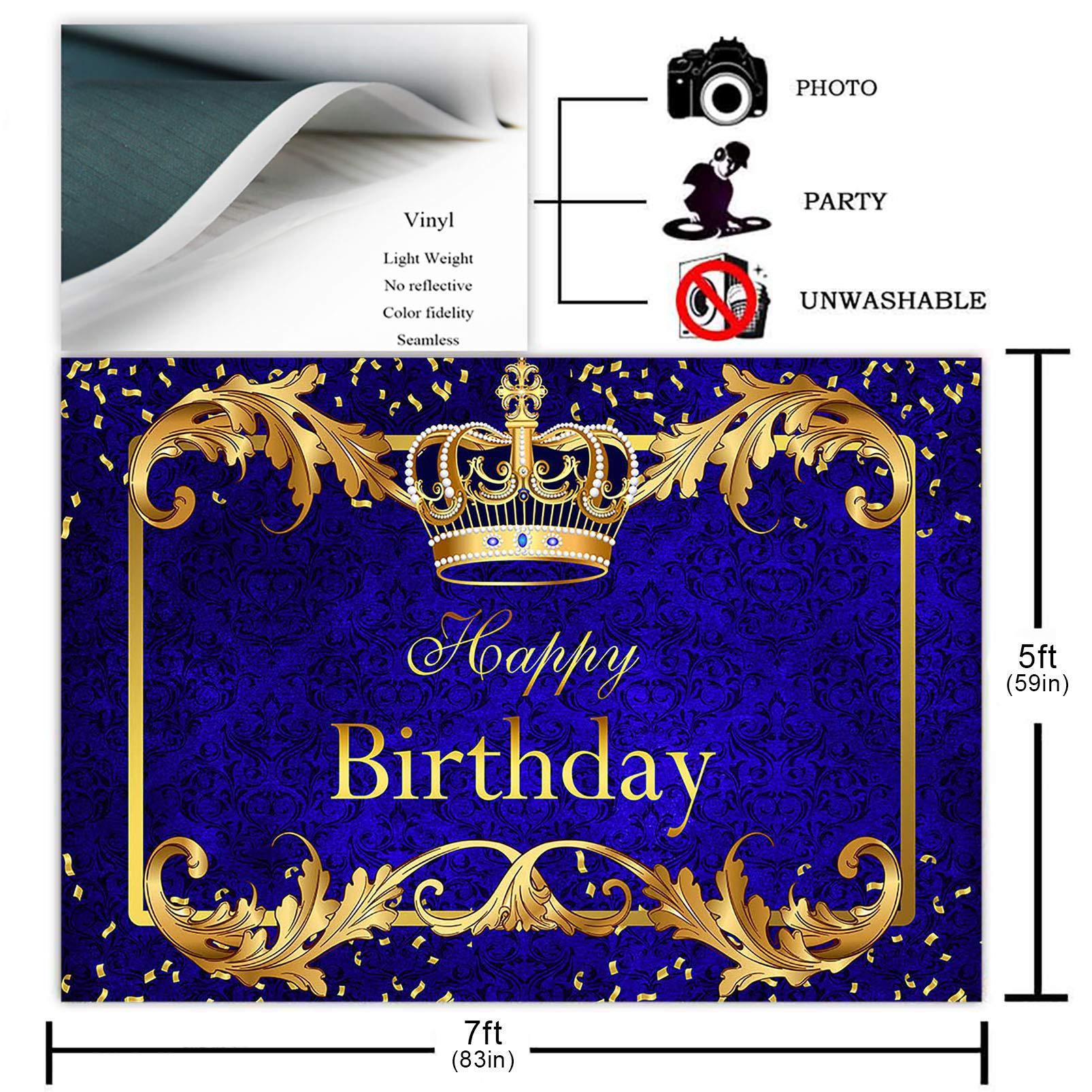 Royal Blue Boy Happy Birthday Photography Background Prince Crown Background Cloth Kids Birthday Party Decoration Vinyl Banner — image 3
