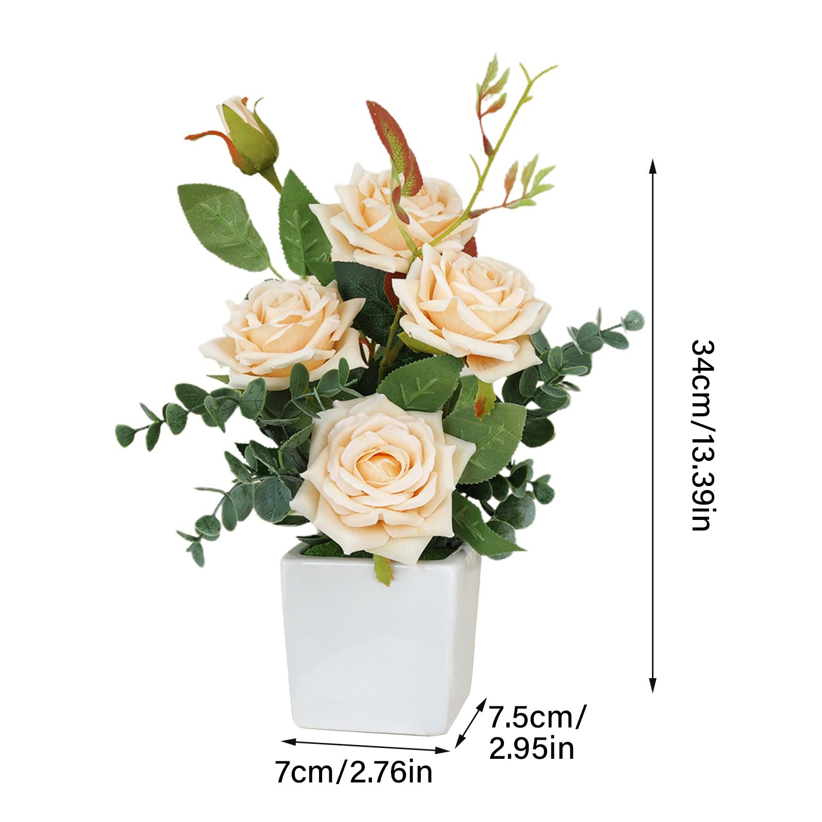 Rose Potted Plant Simulation Flowers Ceramic Small Bonsai Artificial Rose Potted — image 3
