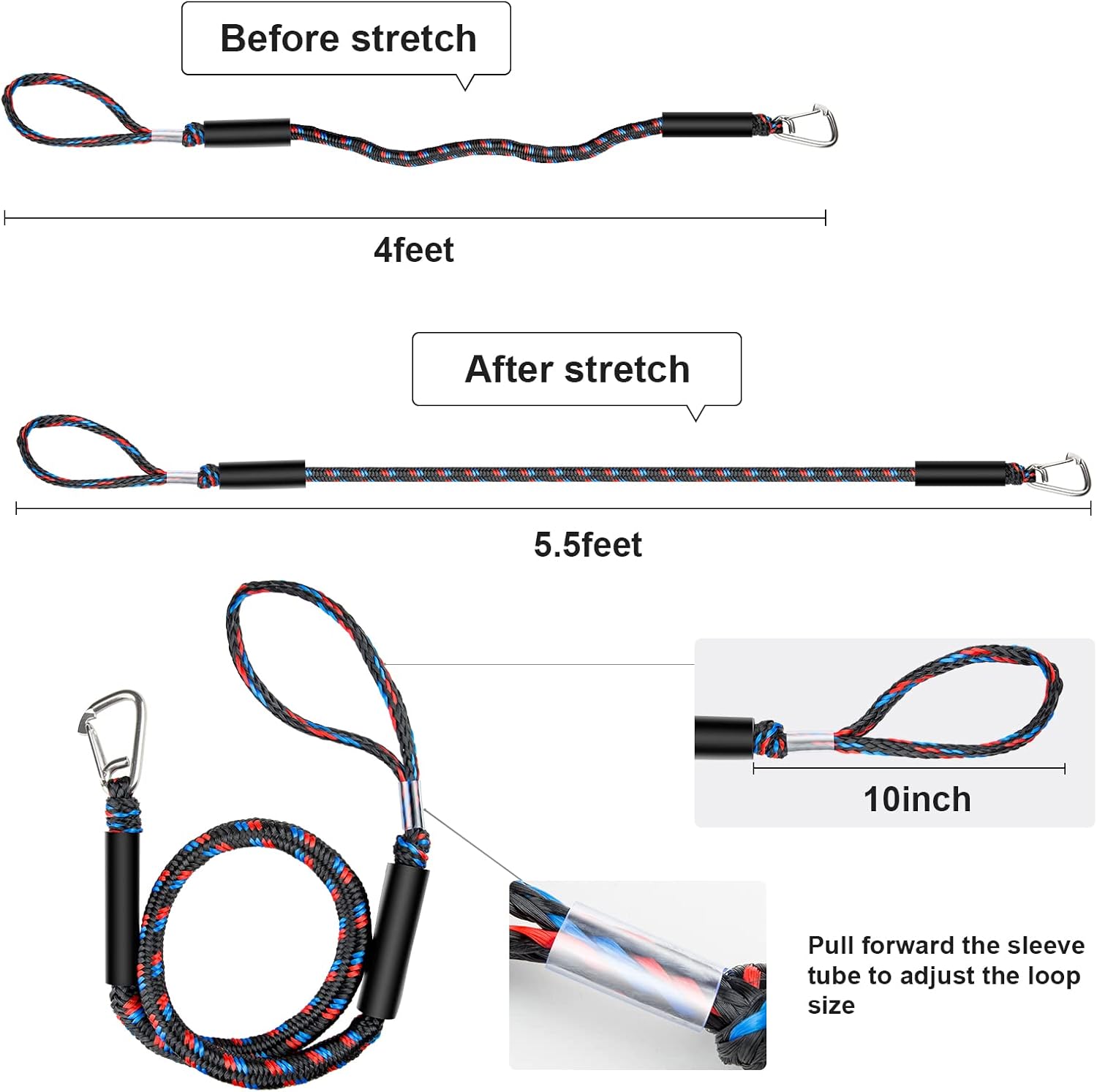 Boat Bungee Dock Lines with 316 Stainless Clips - Shock-Absorbing Jet Ski Dock Line, PWC Accessories, Boat Mooring Line/Tie Downs for Bass Boat, Fishing — image 2