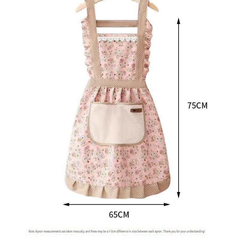 Floral Canvas Pink Kitchen Apron - Waterproof Oil-Resistant with Hand-Wipe Pocket, Adjustable Back Tie and Wide Shoulder Straps for Cooking Baking and Home โ image 4