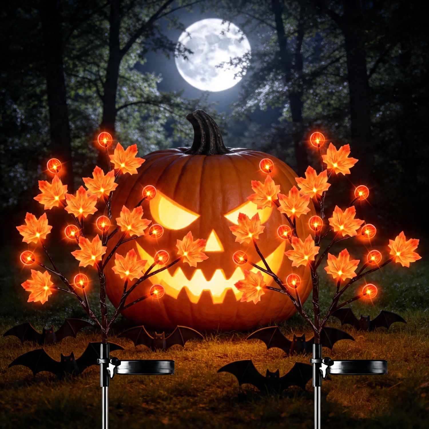 Solar Maple Leaf Branch Lights with 20 Warm LEDs, 8 Lighting Modes & IP65 Waterproof, Auto On/Off Garden Pathway Decor for Fall Harvest and Halloween Ambiance