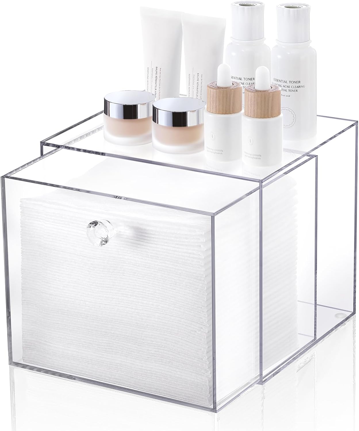 Disposable Face Towel Container Box Compatible with Clean Skin Club Clean Towel XL, AcrylicTowel Storage Bin with Drawer, Makeup Organizer stackable holder