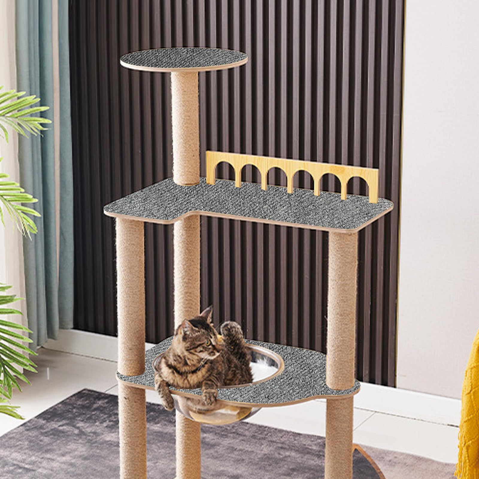 Trimmable Cat Scratching Post Carpet Covered 78.7”x15.8” Self-Adhesive Cat Tree Shelves Replacement Parts Mat Cat Scratcher (Gray) — image 5