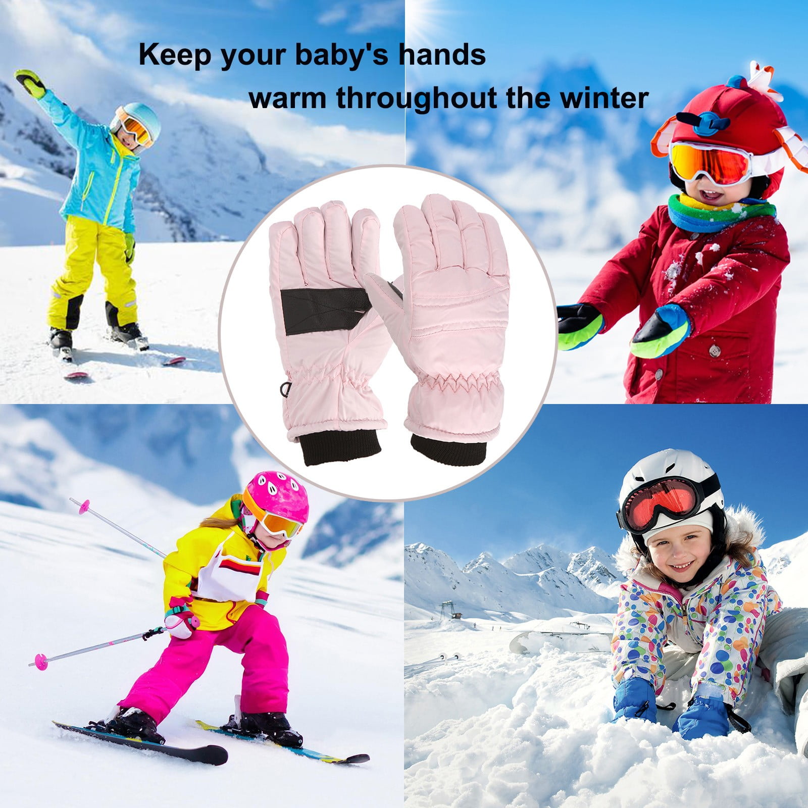 Gloves For Kids Toddler Skis Kids Gloves Winter Gloves Thick Gloves Stretchy Warm Gloves Boys Girls 6-24 Months 4-8 Year AHA1 kids snow gloves Pink — image 2