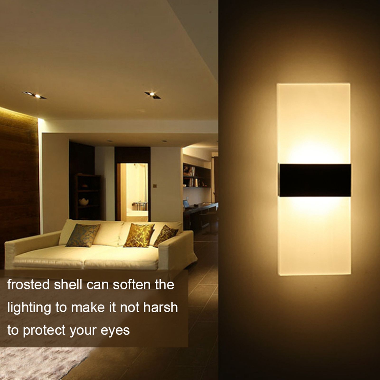 LED Acrylic Indoor Room Wall Mounted Sconce Light Bed Night Lamp (Warm Light & Black S) — image 5