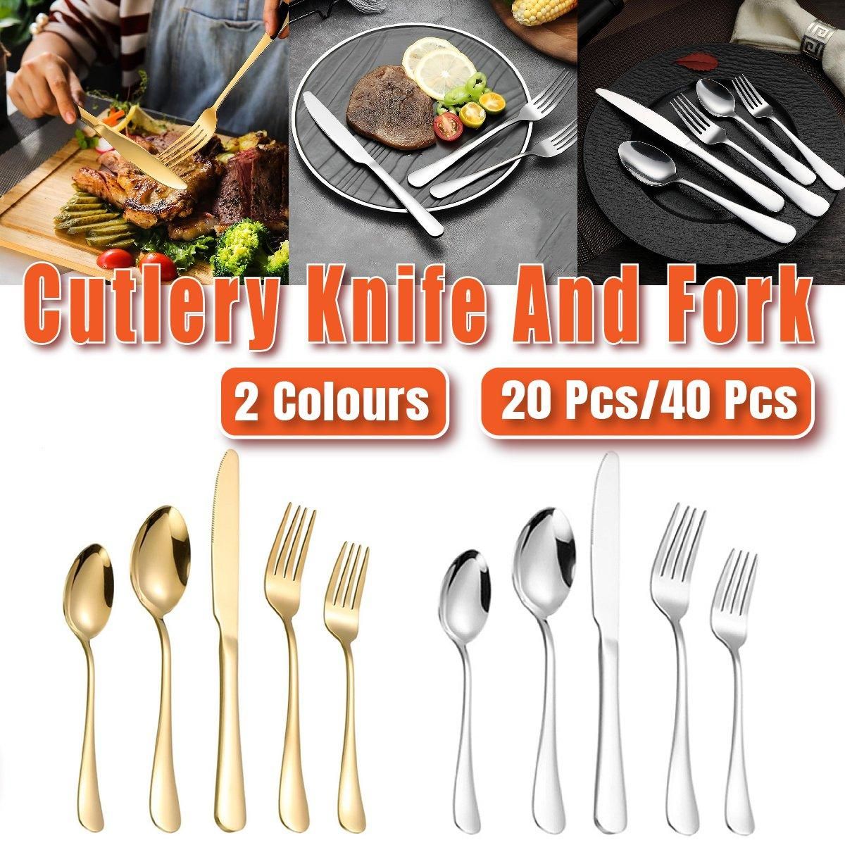 20/40pcs Stainless Steel Cutlery Set Knife Fork Spoon Western Hotel Tableware - Golden-20pcs โ image 2