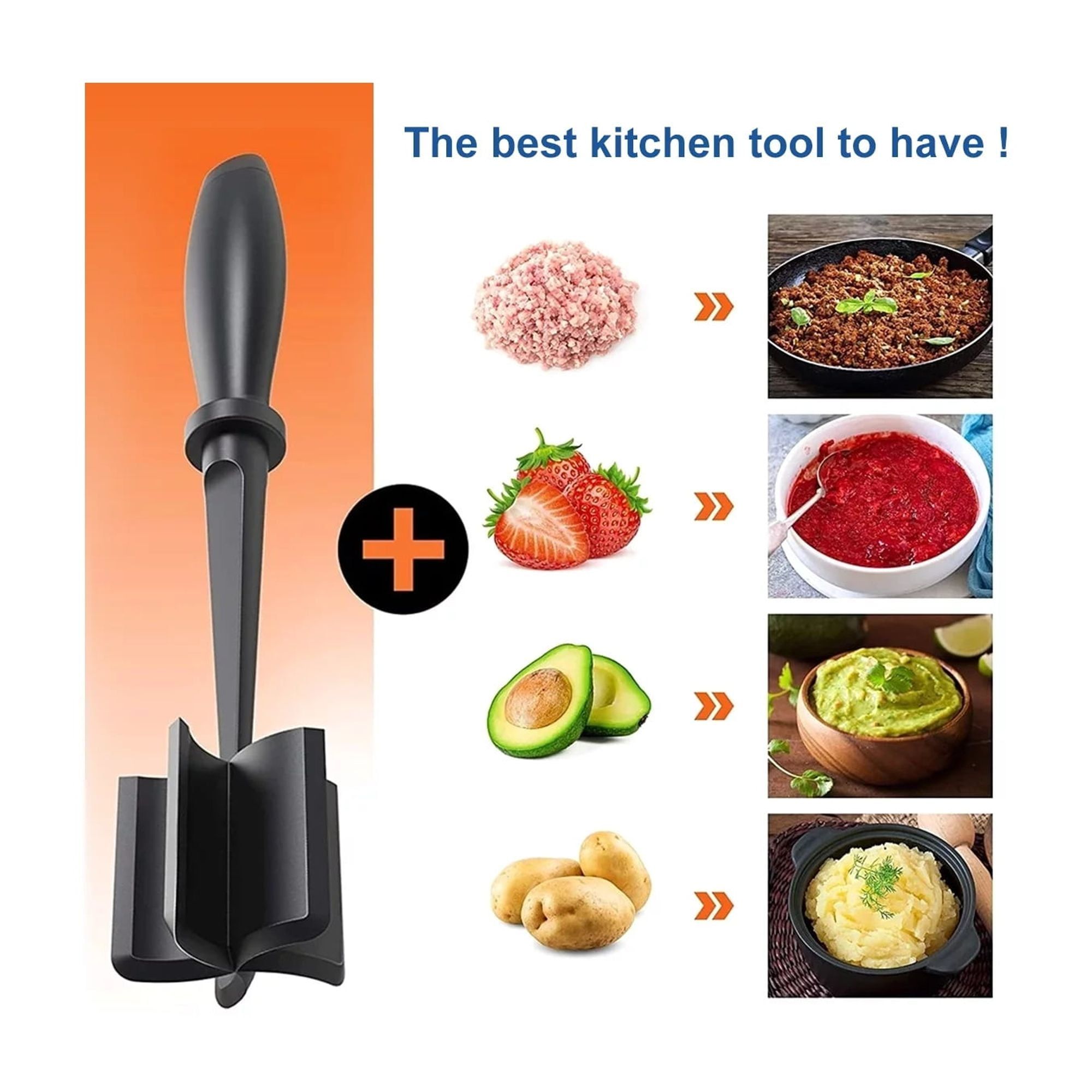 Meat Chopper, Hamburger Grinder, Premium Heat Resistant Smasher for Ground Beef, Burger Grinder Nylon Potato Mix Tool, Meat & Poultry Tenderizers-Black — image 3