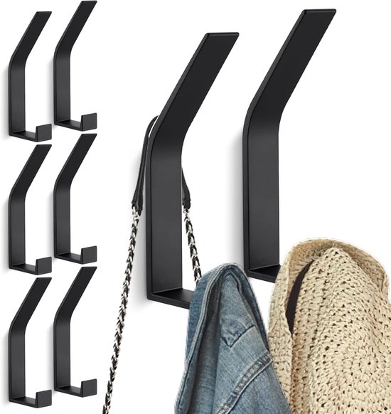 Hooks - 6 pieces - Black clothes hooks - Suitable for screwing with a hidden hole - Modern wall coat rack - For jackets, coats, hats, scarves