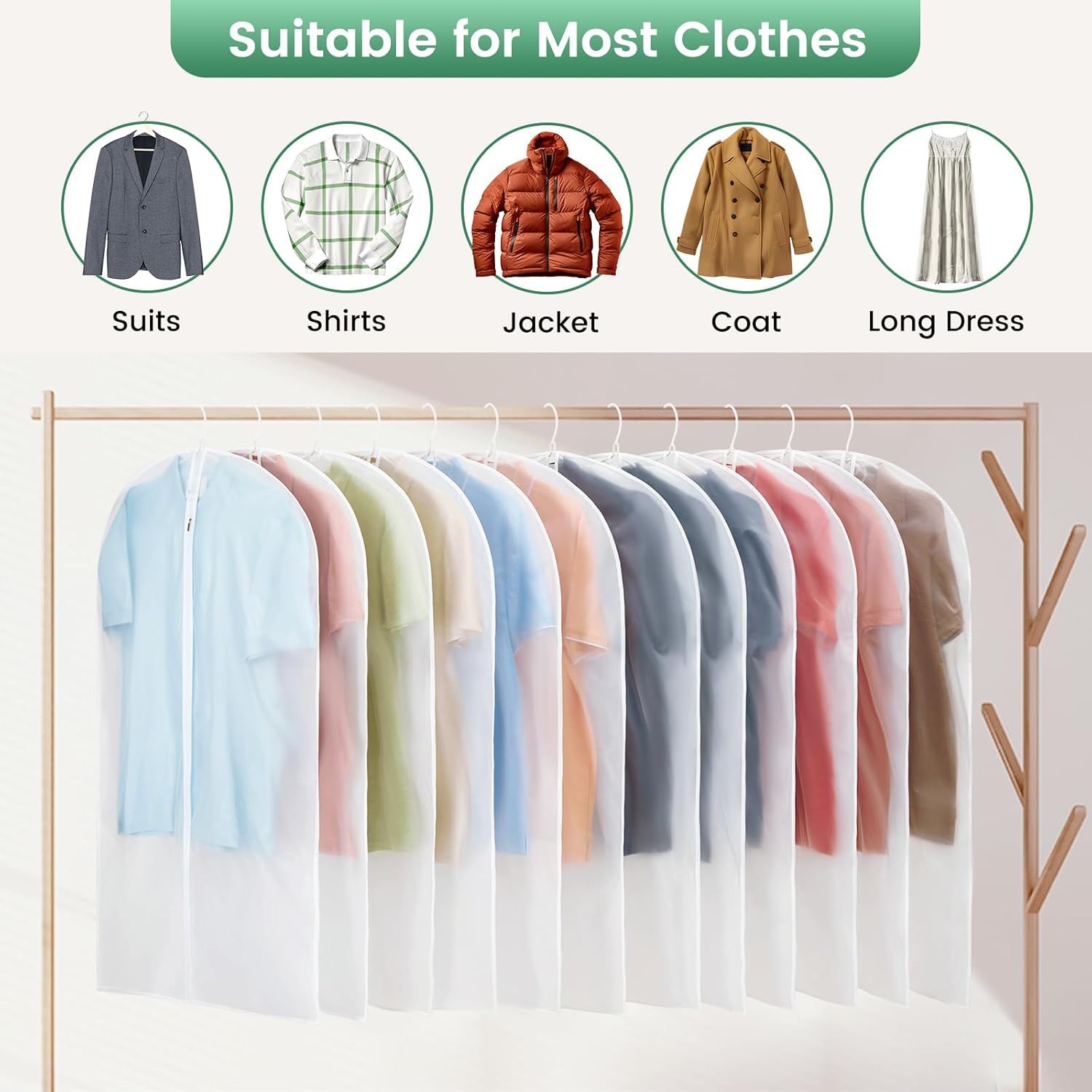 12 Pack Garment Bags for Hanging Clothes - Translucent Suit Bag for Closet Wardrobe Storage Travel - 24" x 42" — image 4