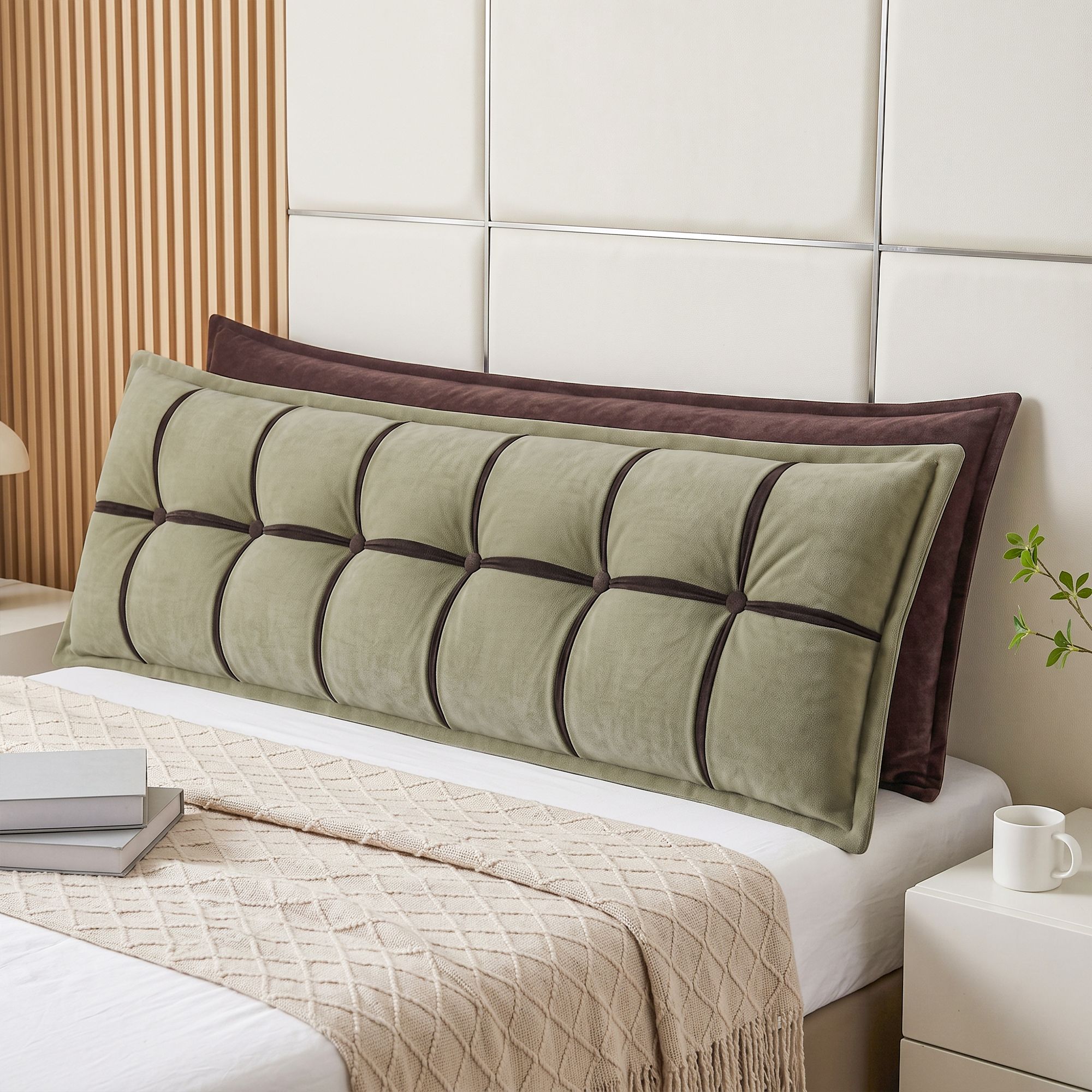 Giselle Bedding Headboard Pillow with Double-Layer Storage Wedge Reading Backrest with Adjustable Filling, Chenille Bed Rest Cushion for Daybed, Dorm, and RV