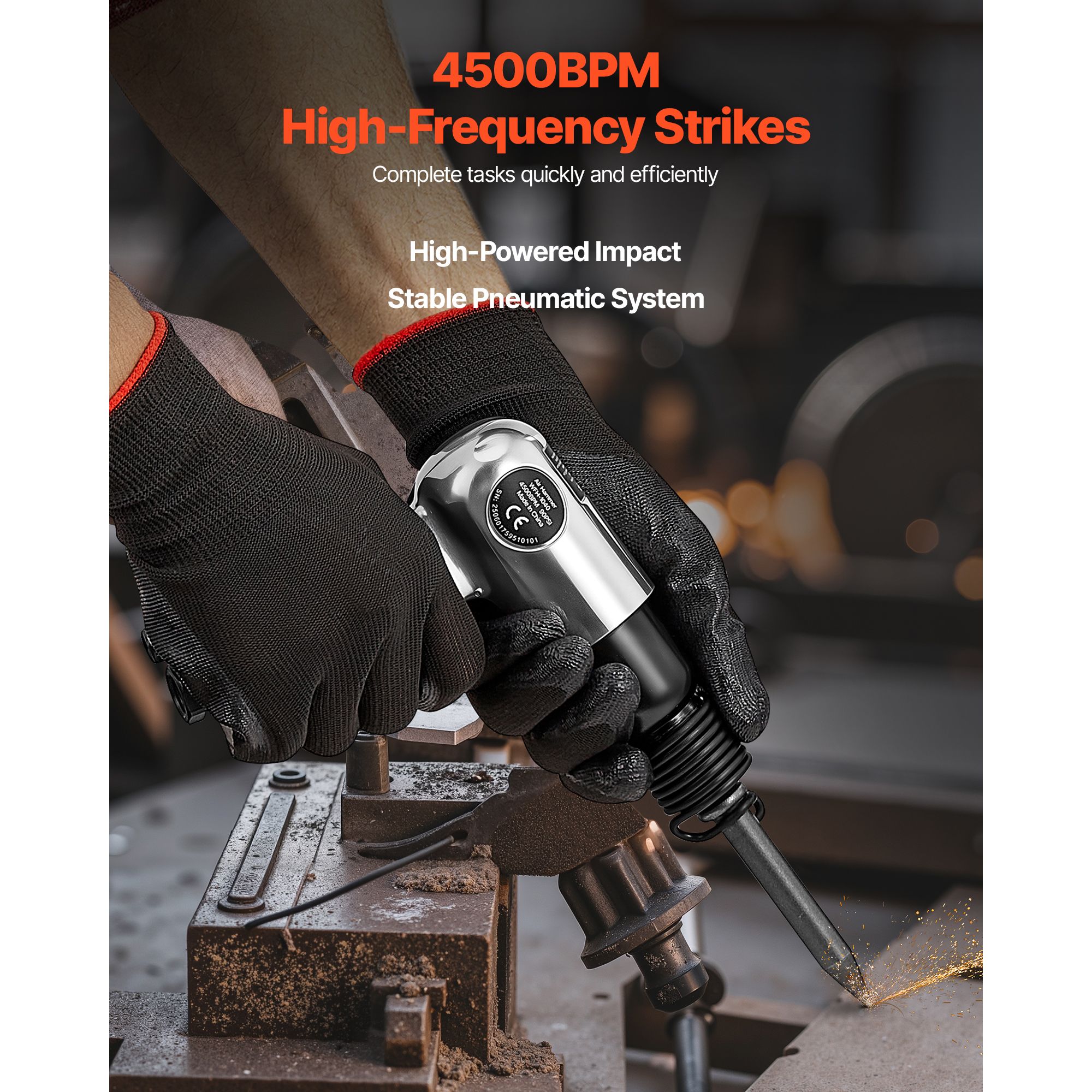 Air Hammer, 4500BPM Pneumatic Hammer with 40mm Stroke & 4PCS Chisels Round Shank, Lightweight & Compact Air Chisel Pneumatic Shovel Tool for Cutting Punching — image 2