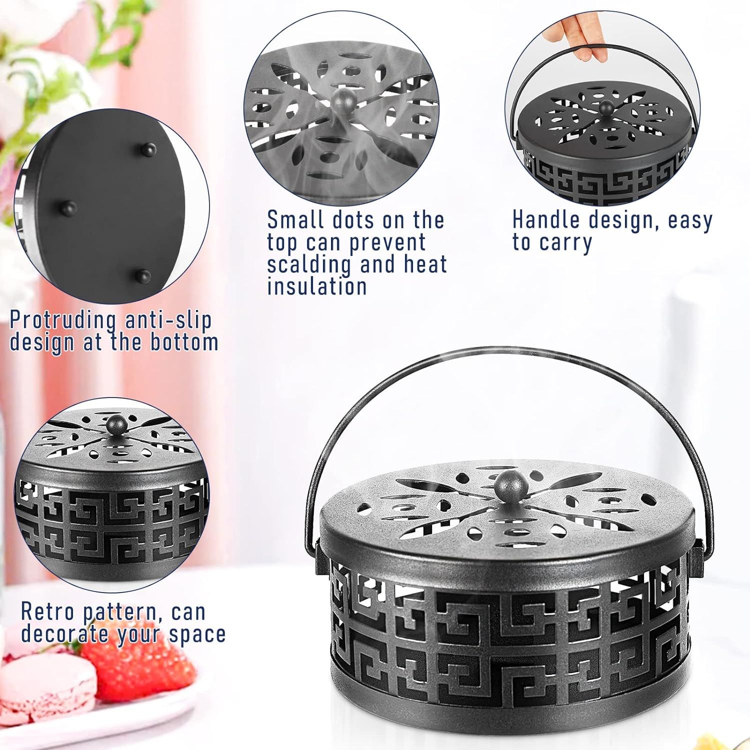 Exquisite Metal Mosquito Coil Holder Long-Lasting Coil Incense Burner for Indoor and Outdoor (Black) office, bedroom, terrace โ image 4