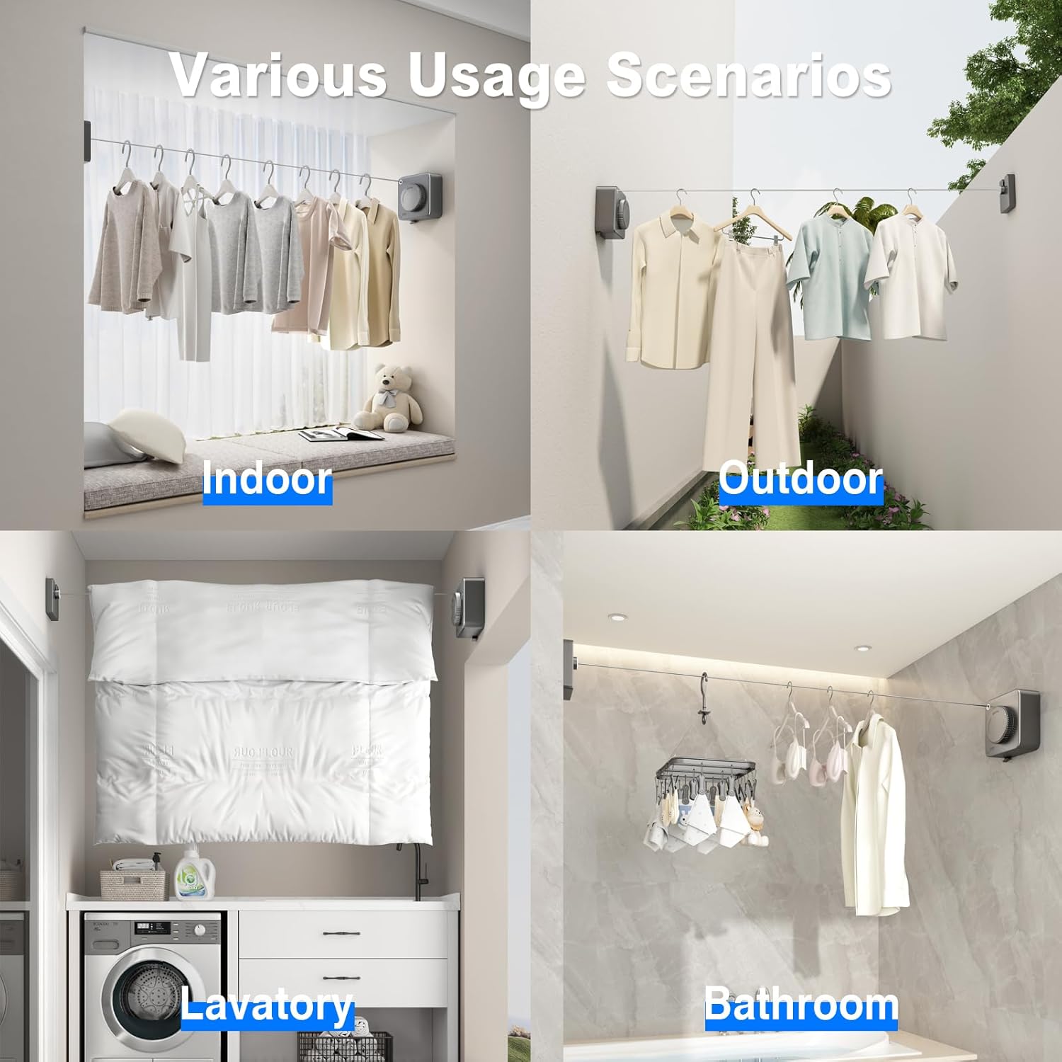 Retractable Clothesline Indoor, Non-Sagging Outdoor Clothes Line Retracting Heavy Duty Clothes Drying Laundry Line Wall Mounted Stainless Steel Line-15.1 — image 6