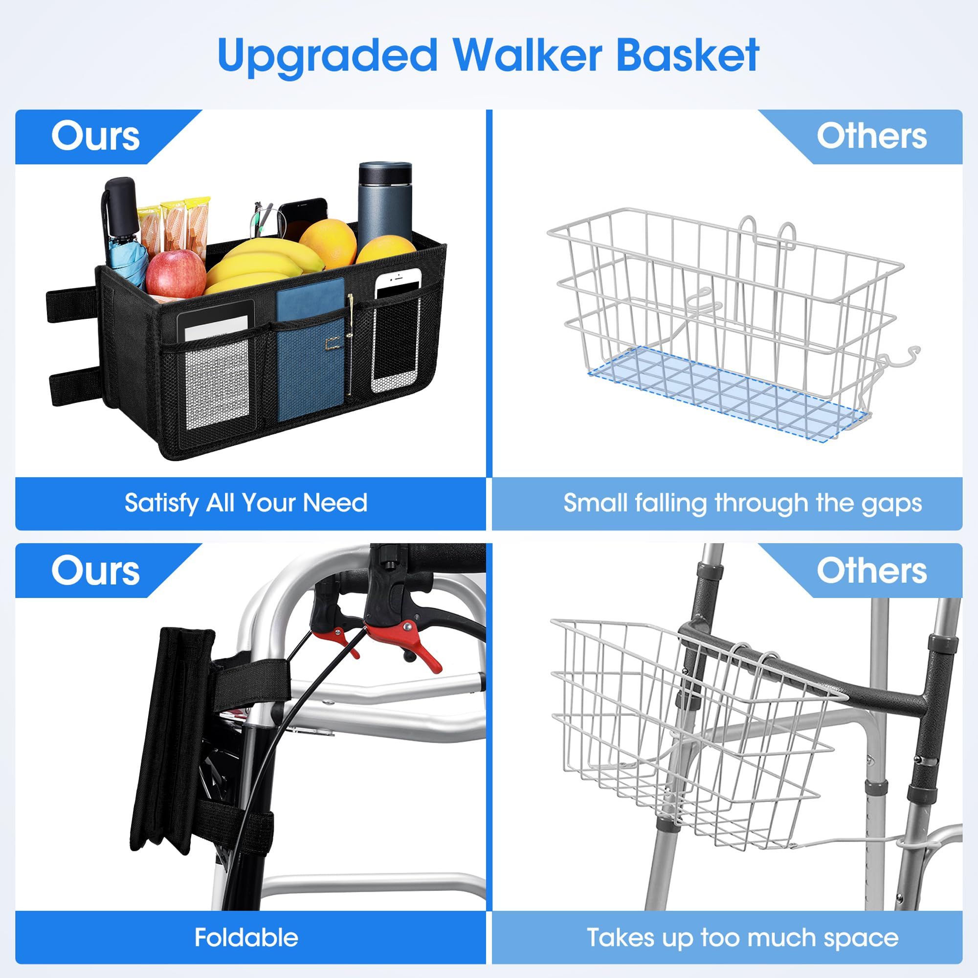 Upgrade Basket Walker Bag Water Cup Holder, Foldable Storage Bag with Big Capacity & Never Tipping Over, Best Gift for Family โ image 3