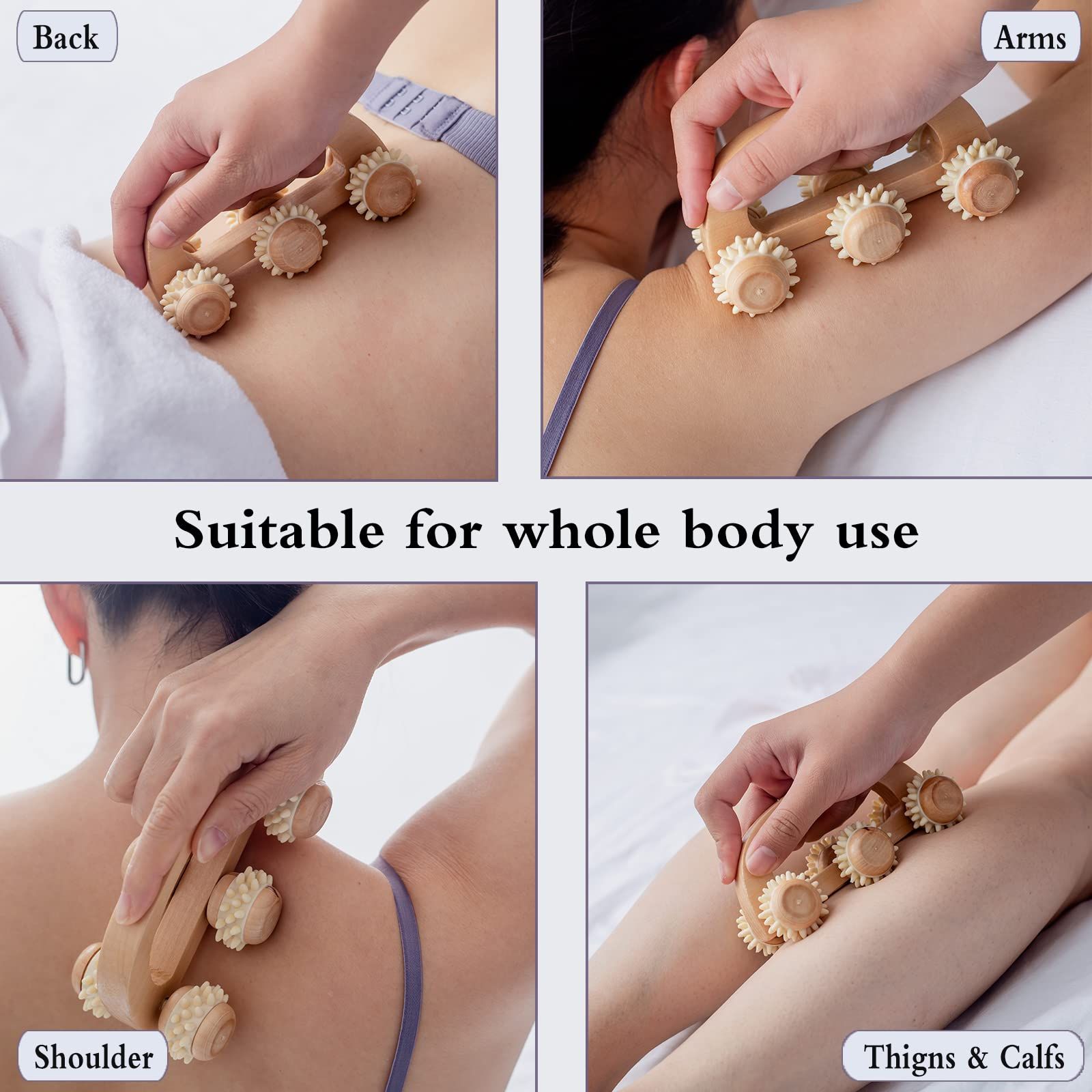 Handheld Massage Roller for Sore Muscle, Wooden Fascia Roller for Deep Tissue, Lymphatic Drainage Massager for Legs/Thighs/Butt — image 3