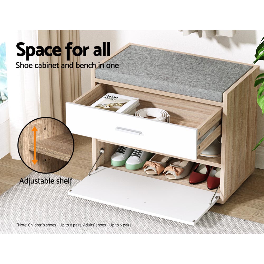 Artiss Shoe Rack Cabinet Bench 8 Pairs White Niva — image 4