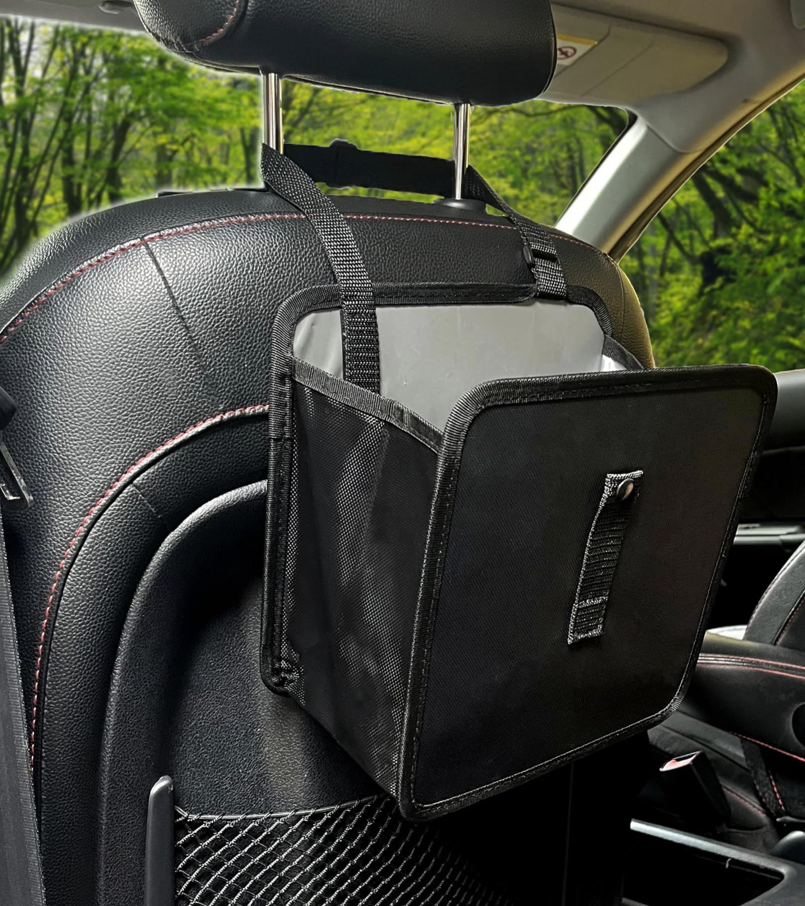 2pcs Foldable Car Trash Can, Hanging Waterproof Leakproof Trash Can Storage Bag for Car with Large Capacity, Car Interior Accessories — image 2