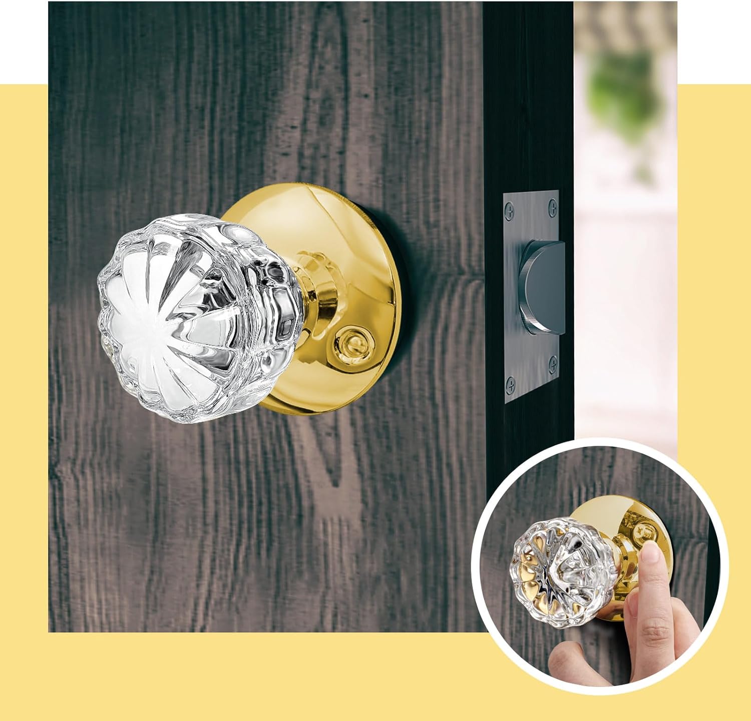 Amylove 1 Set Glass Door Knobs Antique Crystal Door Knobs Vintage Mortise Style Fluted Replacement Kit with 2-1/2 in Satin Brass Privacy for Bedroom โ image 5
