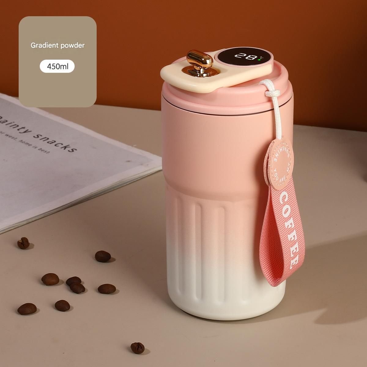 Smart Coffee Tumbler(Gradient Pink) 450ml Vacuum Insulated Travel Mugwith Temperature Display Leakproof Coffee Cup Portable Thermal Water Bottle for Office — image 2