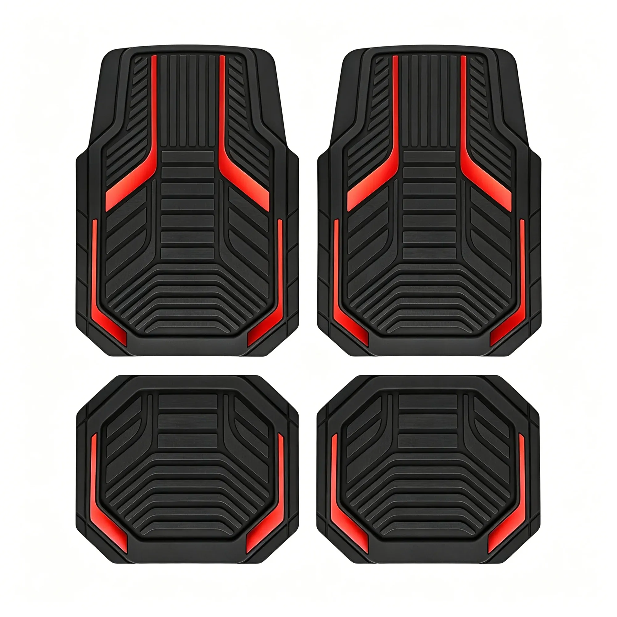 Heavy-Duty Rubber Floor Mats, Aluminum Film Car Mats Set, Front and Rear Car Mats with Anti-Slip Backing, All-Weather Protection, Red