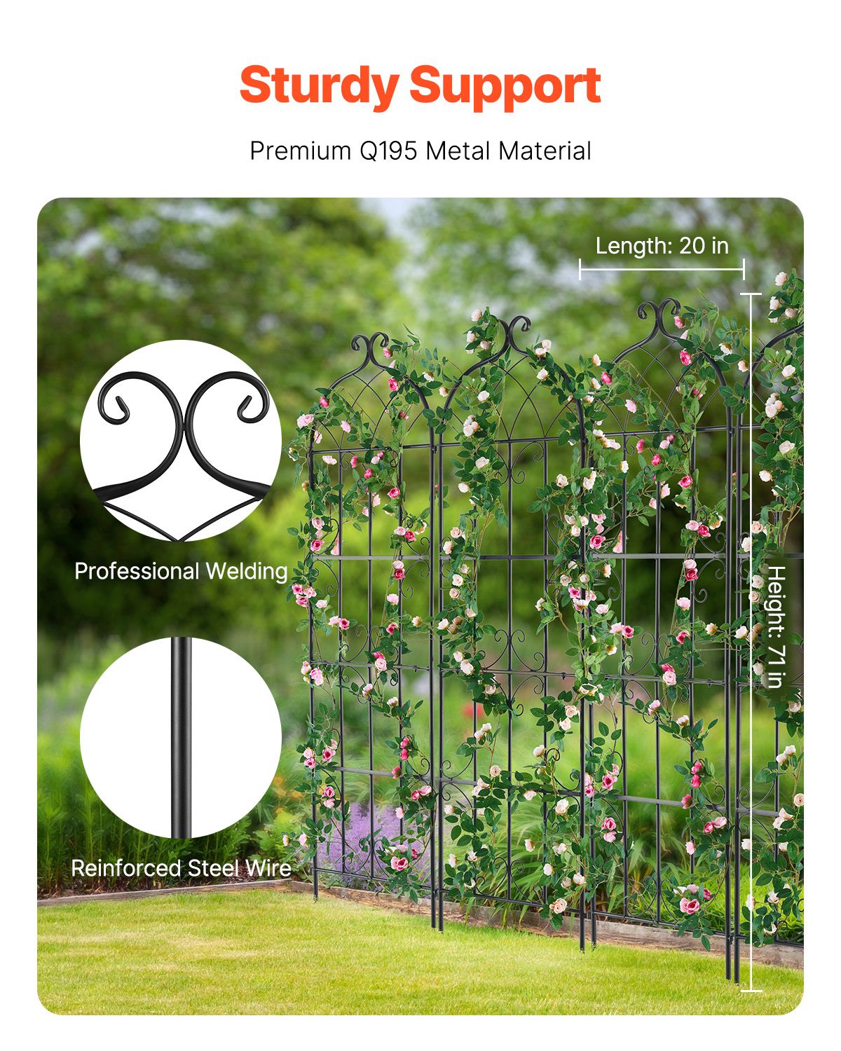 4 Packs Metal Garden Trellis for Climbing Plant Support 71 × 20 in Rustproof — image 2