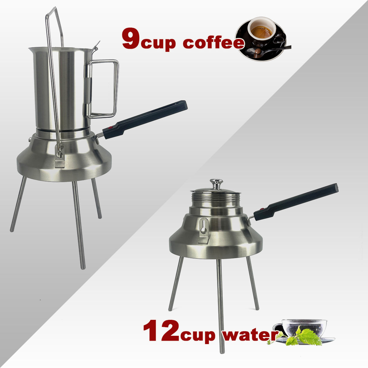 2 In 1 Camping Stainless Steel 9Cup Pot Moka Coffee Maker Italian Espresso Kettle 2024 NEW MODLE — image 6